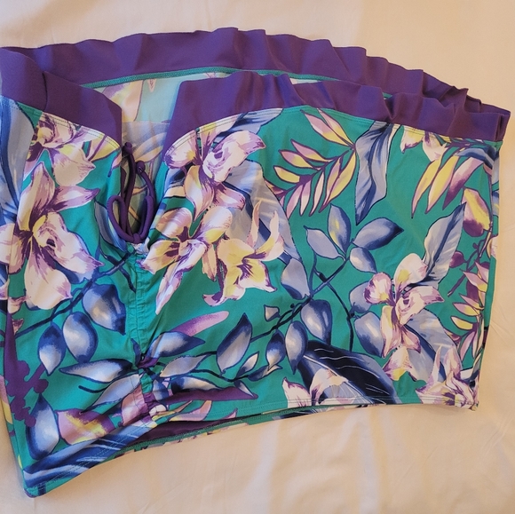 Floral Ruffle Swim Skirt Swimsuit Bikini Plus Size 18 Tropical Beach Cruise Wear - Picture 5 of 8